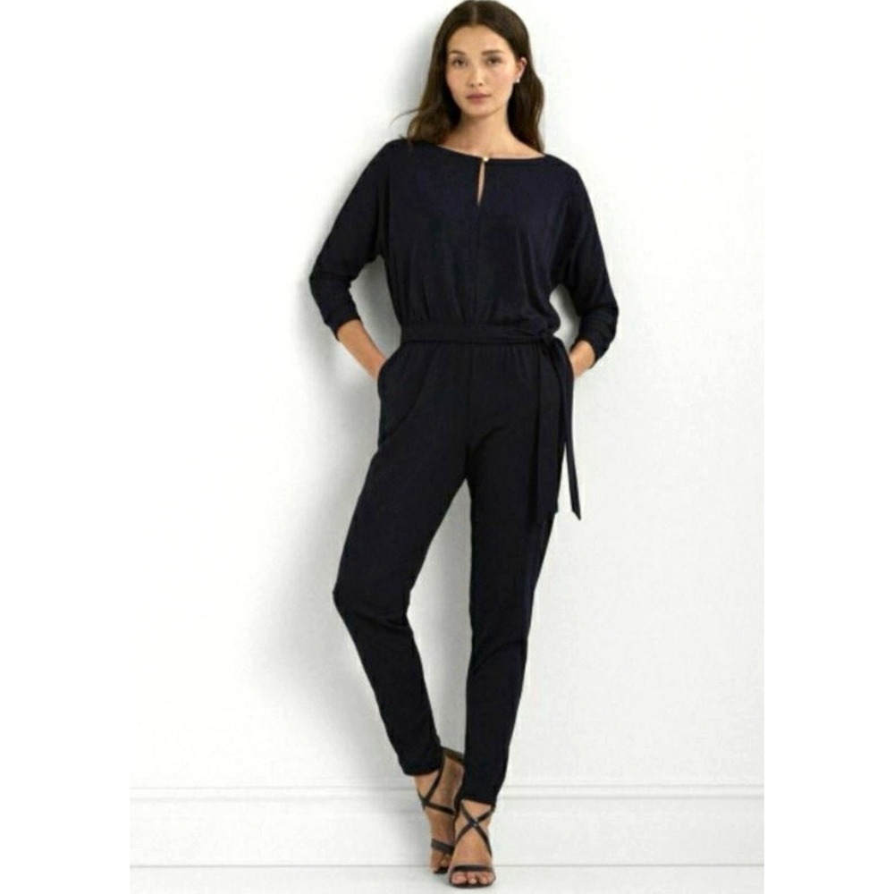 Lauren Ralph Lauren Keyhole Jumpsuit with Belt Long Sleeve Black SZ L